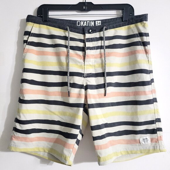 Katin Other - Katin Mens Striped Swim Trunks Size 34 Board Shorts Drawstring Pockets Surfer